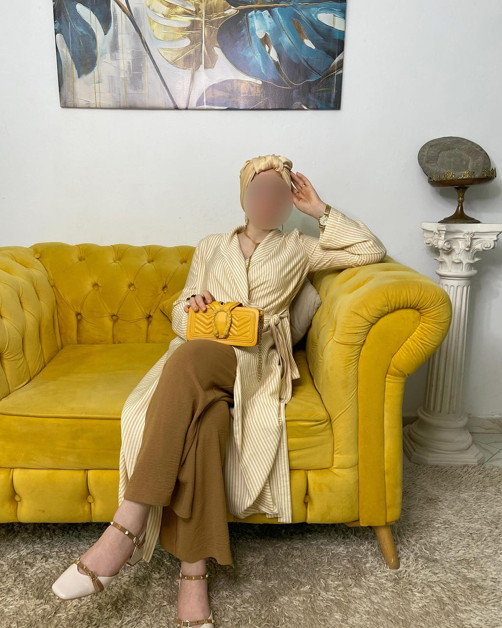 Ensemble Élégance Rayée – Beige & Camel