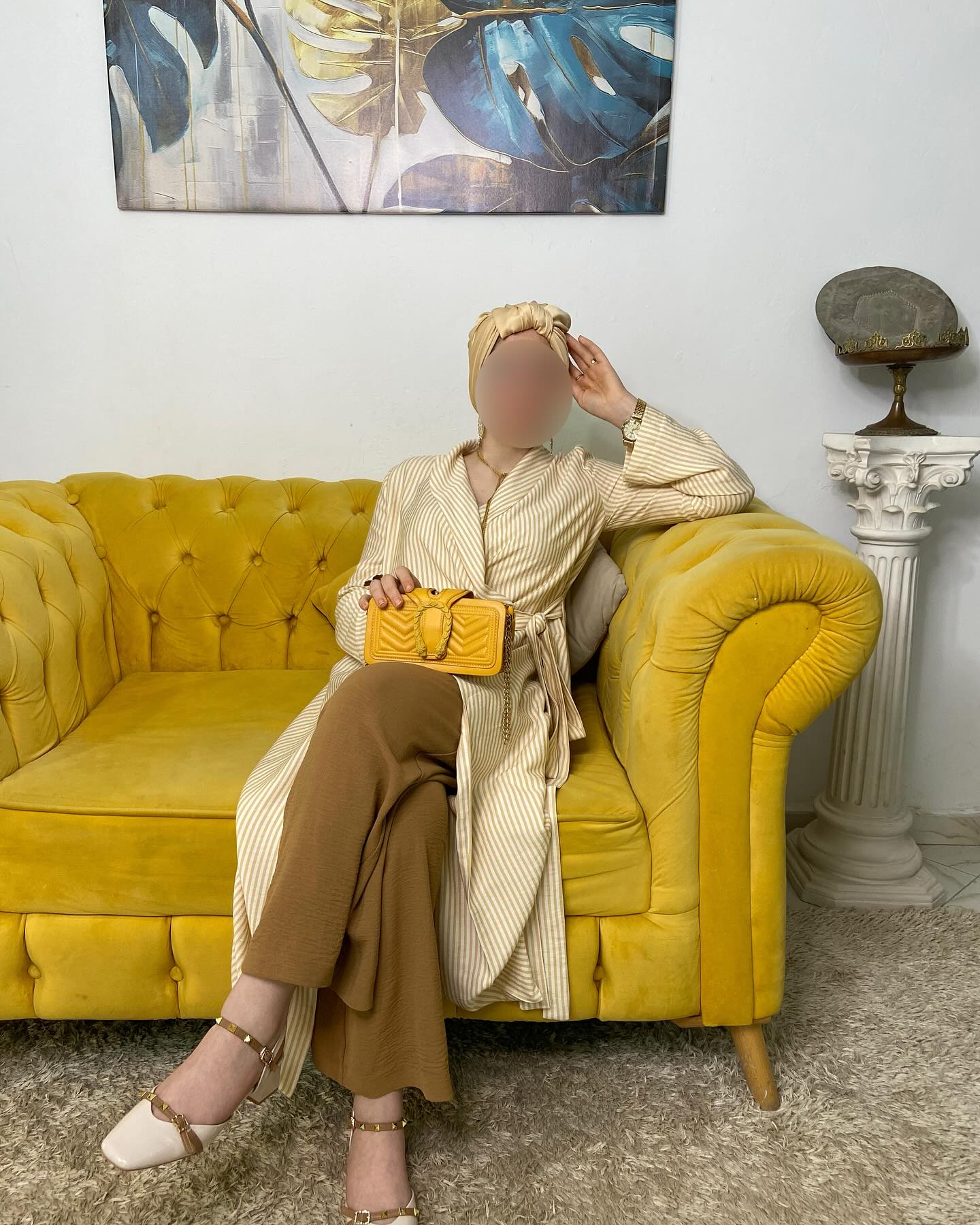 Ensemble Élégance Rayée – Beige & Camel