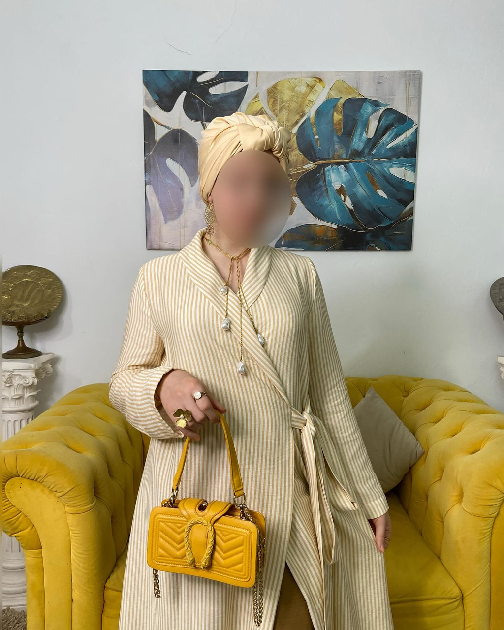 Ensemble Élégance Rayée – Beige & Camel