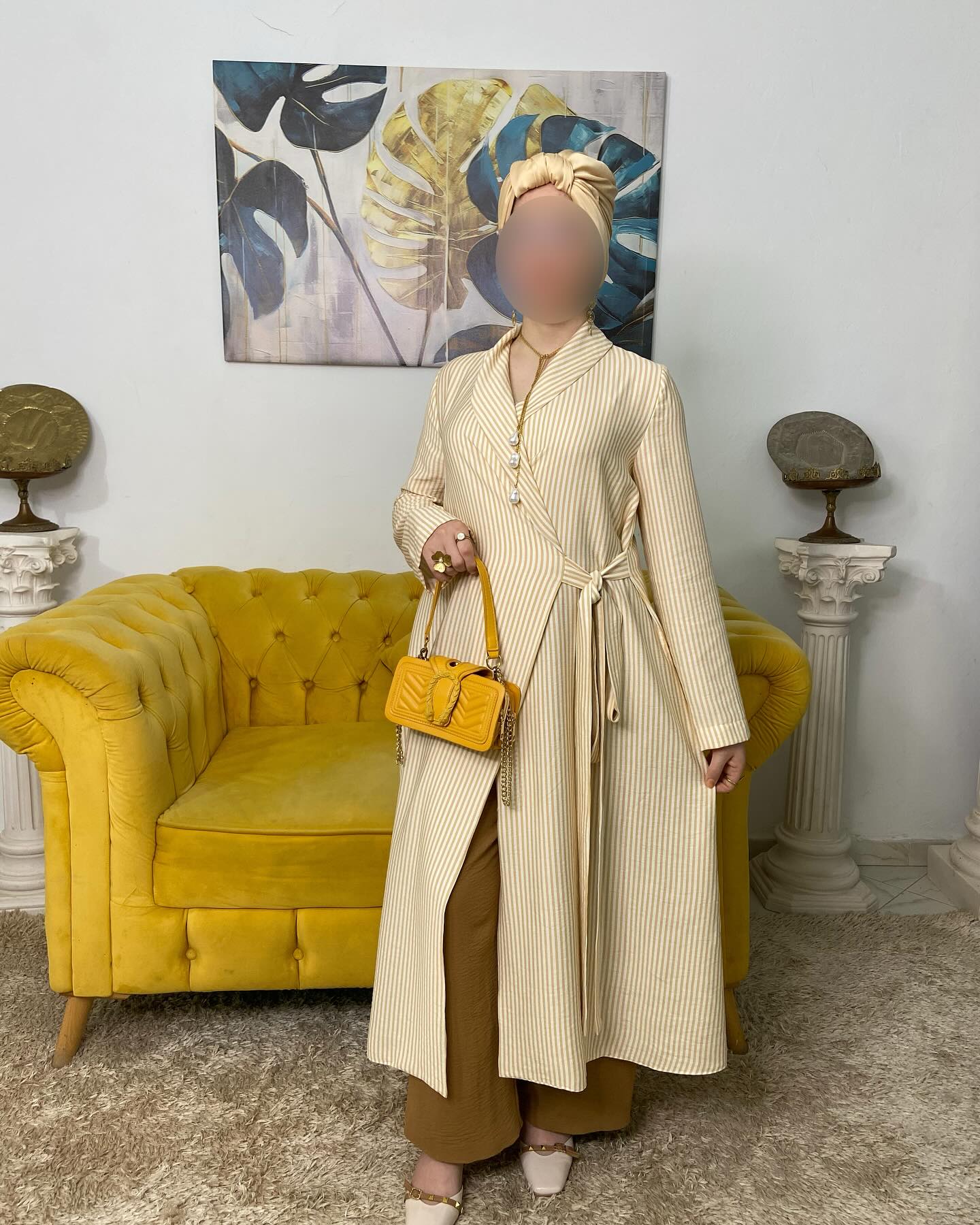 Ensemble Élégance Rayée – Beige & Camel